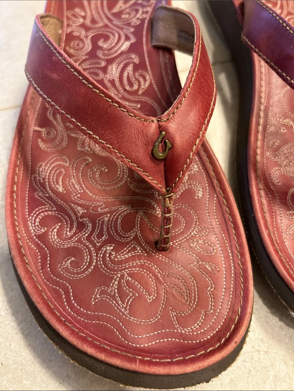 Olukai Leather Flip Flop Sandals
